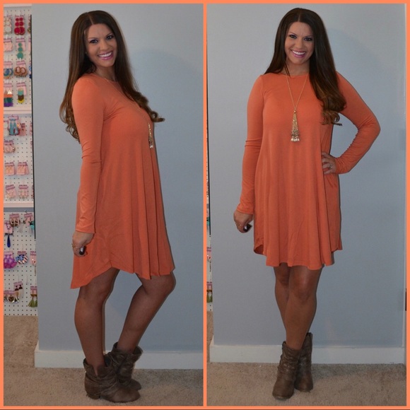 The Baby Peacock Boutique Dresses & Skirts - S-3X Long Sleeve Dress with Pockets - Ash Copper